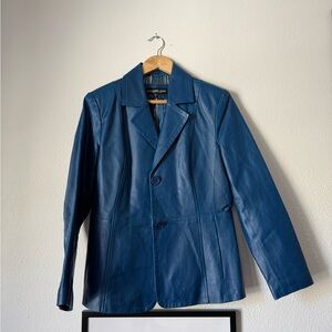 Monterey Bay Blue Leather Blazer Jacket